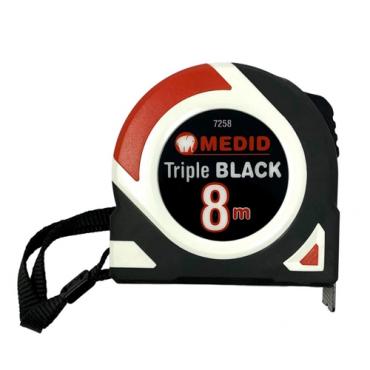 Flexómetro 8M. triple Black. Fondo negro impreso en blanco