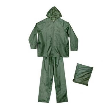 Traje impermeable verde poliéster con capucha. Talla M