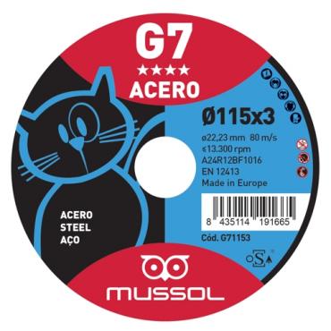 Disco G7 corte acero gato ø 115x3 mm eje 22.23 mm