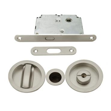 Kit completo redondo (SV-KITR) para puertas correderas. Níquel satinado.